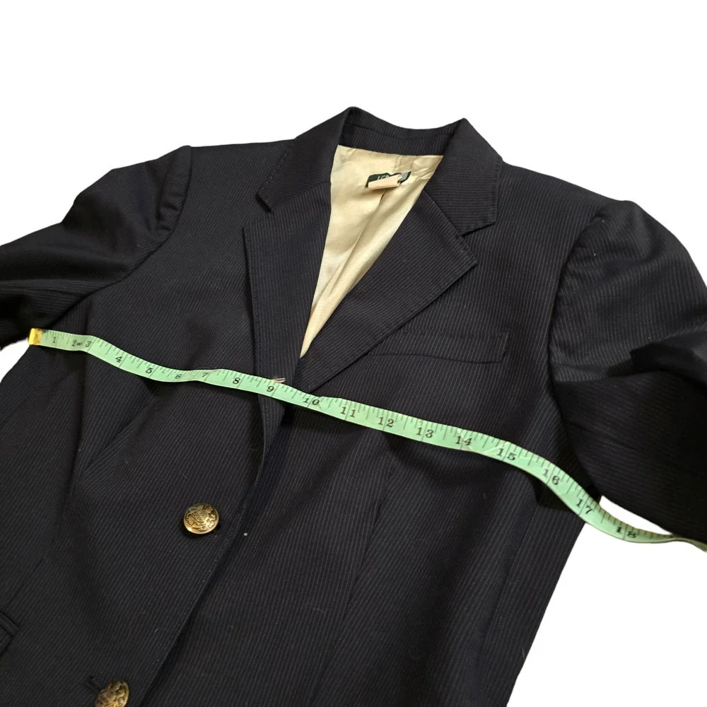 J.Crew Navy Pinstripe Wool Blend Two Pattern Gold Button Blazer Coat Jacket 4